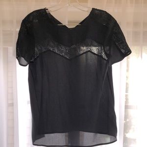 Black silk shell with lace detailing